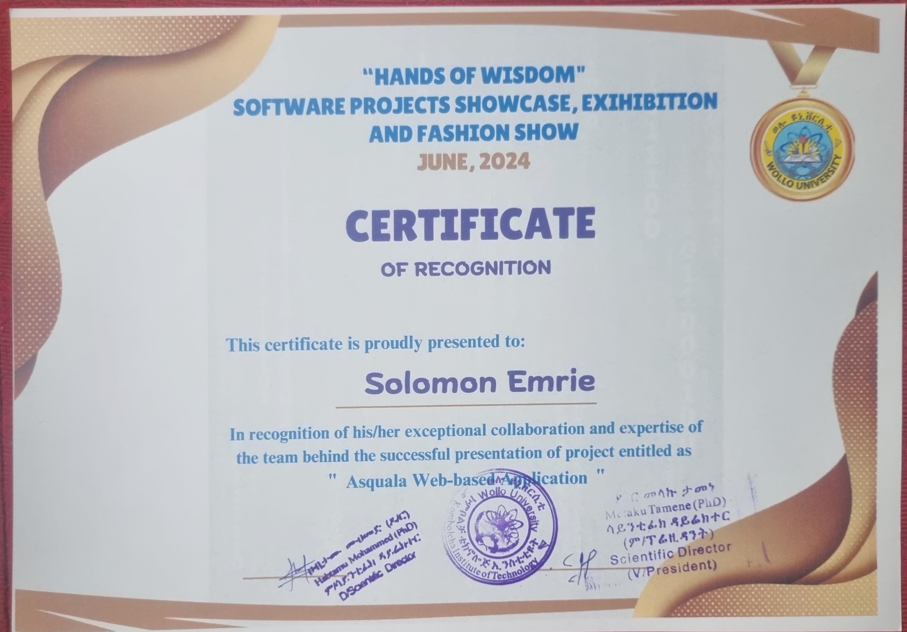 Project Recognition Certificate Certificate